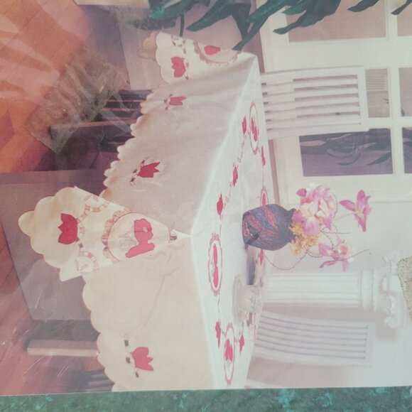 Sonata 54"x72" Embroidered Tablecloth With Applique White & Black Polyester - Picture 2 of 5